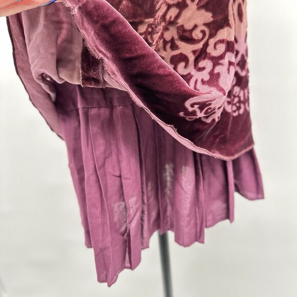 Free People Velvet Burnout Tunic Mini Dress Sz 8 Silk Forbidden Ivy Red Purple - Picture 6 of 12